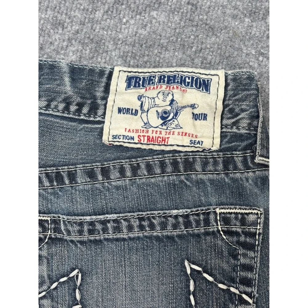 True Religion Straight Leg Distressed Blue Jeans Mens‎ 34 Made in USA Y2K Denim